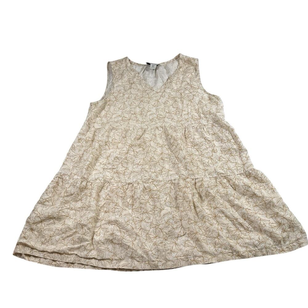 Rachel Zoe Linen Floral Tiered Dress XL Beige Sleeveless Boho Midi